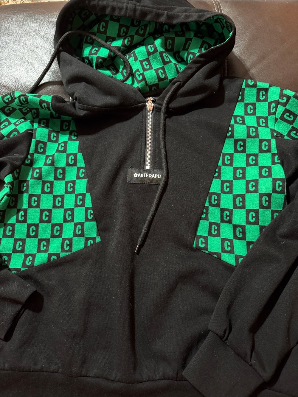 Black & Green Checker Half-Zip Hoodie